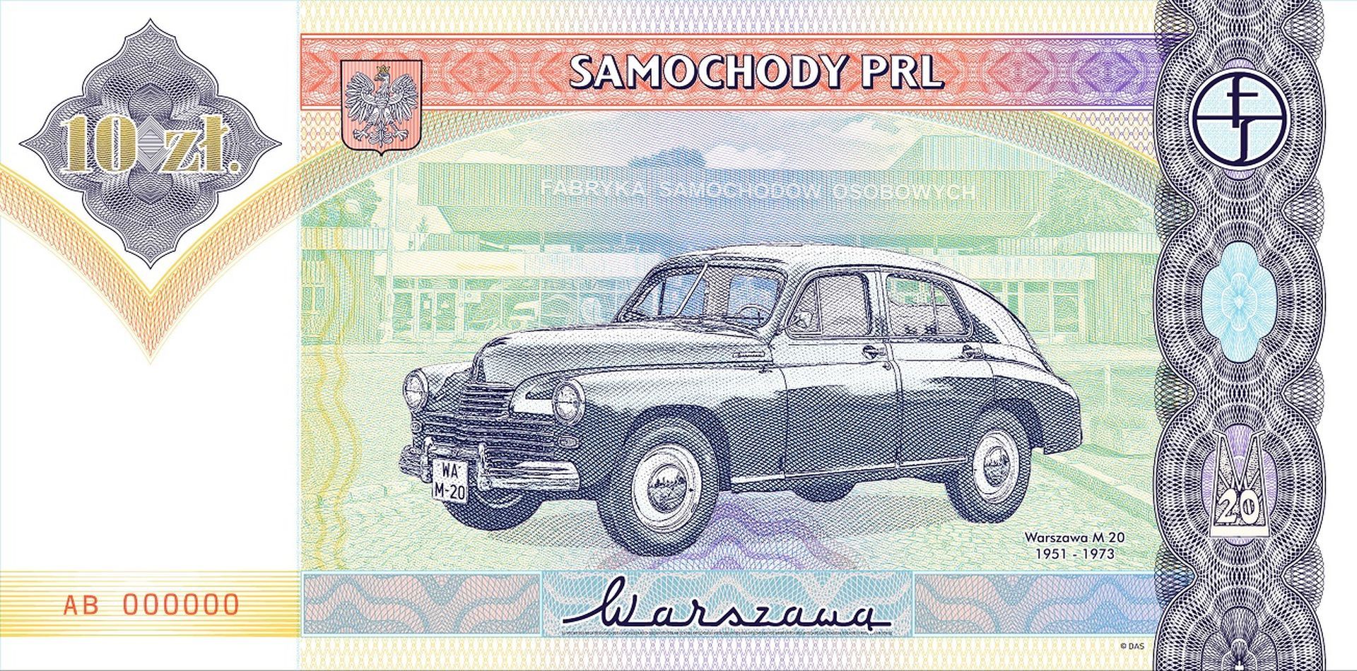 Banknot kolekcjonerski z legendarnym Fiatem 125p z serii "Samochody PRL"