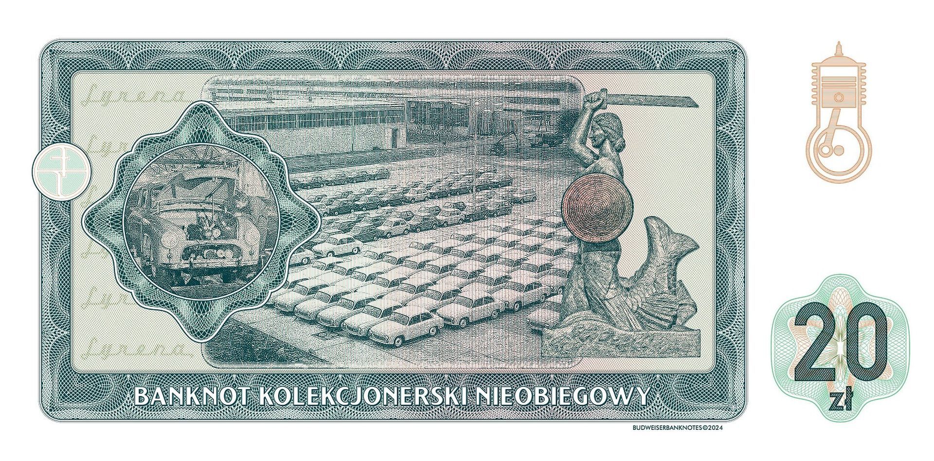 Banknot kolekcjonerski z legendarnym Fiatem 125p z serii "Samochody PRL"