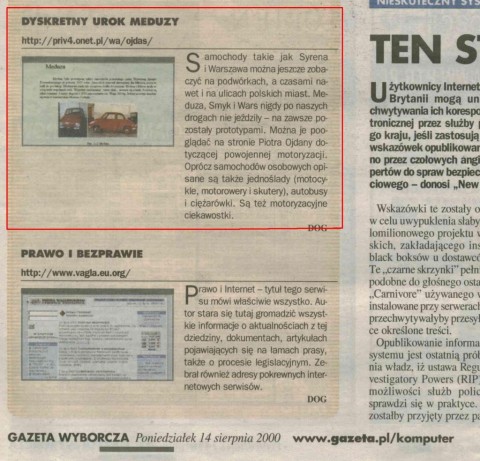 Gazeta Wyborcza, 14 sierpnia 2000r.