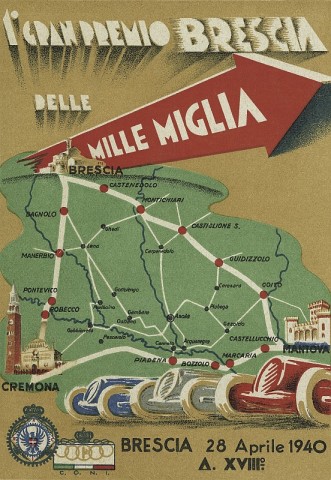 Plakat z 1940r. informujący o Mille Miglia