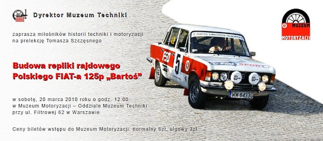 Zaproszenie na prelekcję pt. „Budowa repliki rajdowego Polskiego Fiata 125p 'Bartoś'”
