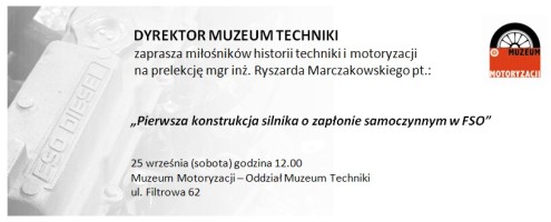 Zaproszenie na prelekcję pt. „Pierwsza konstrukcja silnika o zapłonie samoczynnym w FSO”