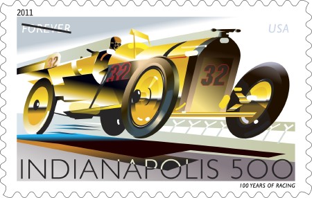 Znaczek pocztowy z okazji 100-lecia toru Indianapolis Motor Speedway